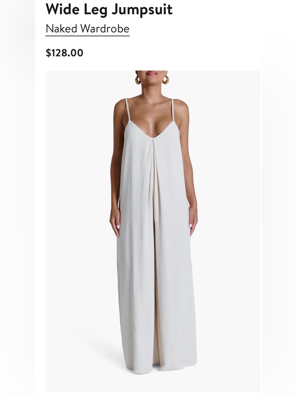 naked wardrobe Cream Spaghetti-Strap Wide-Leg Jumpsuit